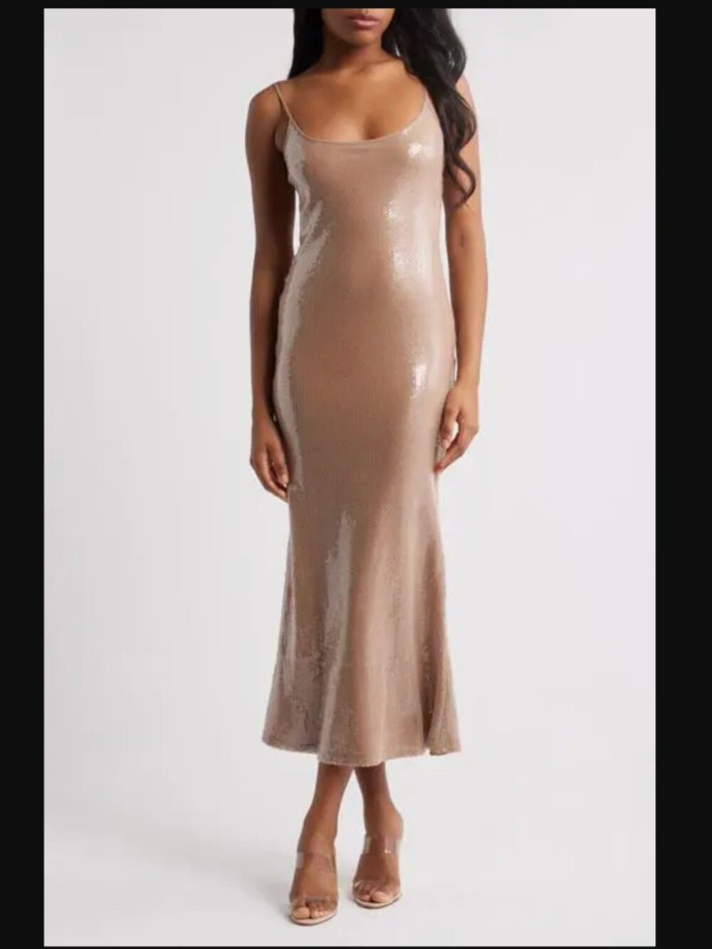 Rare London Sequin Maxi Dress in Beige Size L